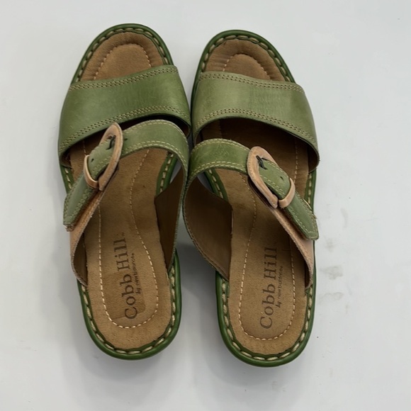 Cobb  Hill Omara C green and tan leather wedge sandal size 9.5 W - Picture 3 of 16